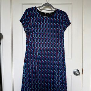 INC International Concepts Blue and Black Patterned Midi Dress